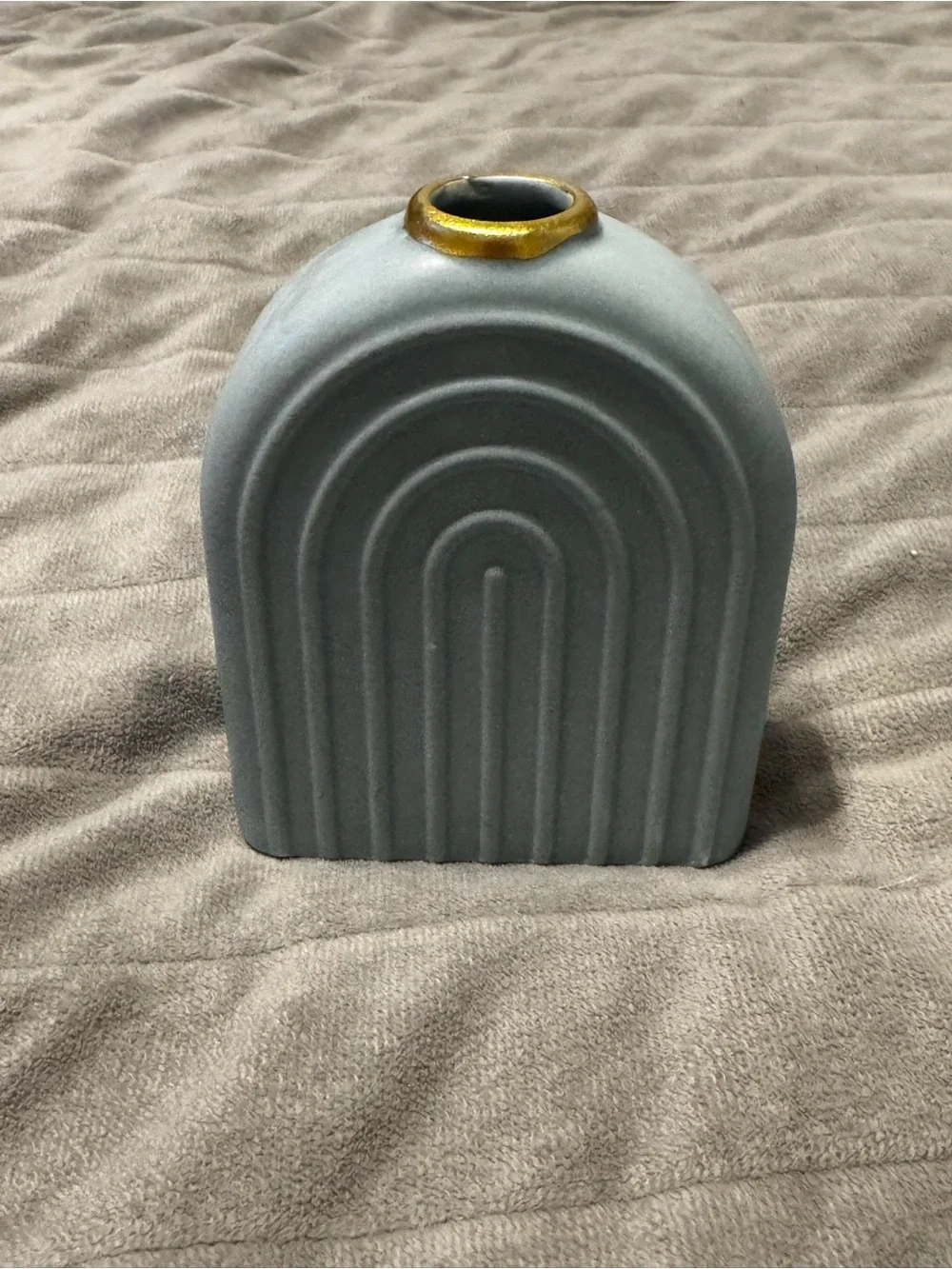Light Blue Ceramic Arch Vase with Gold Rim - Home Accents